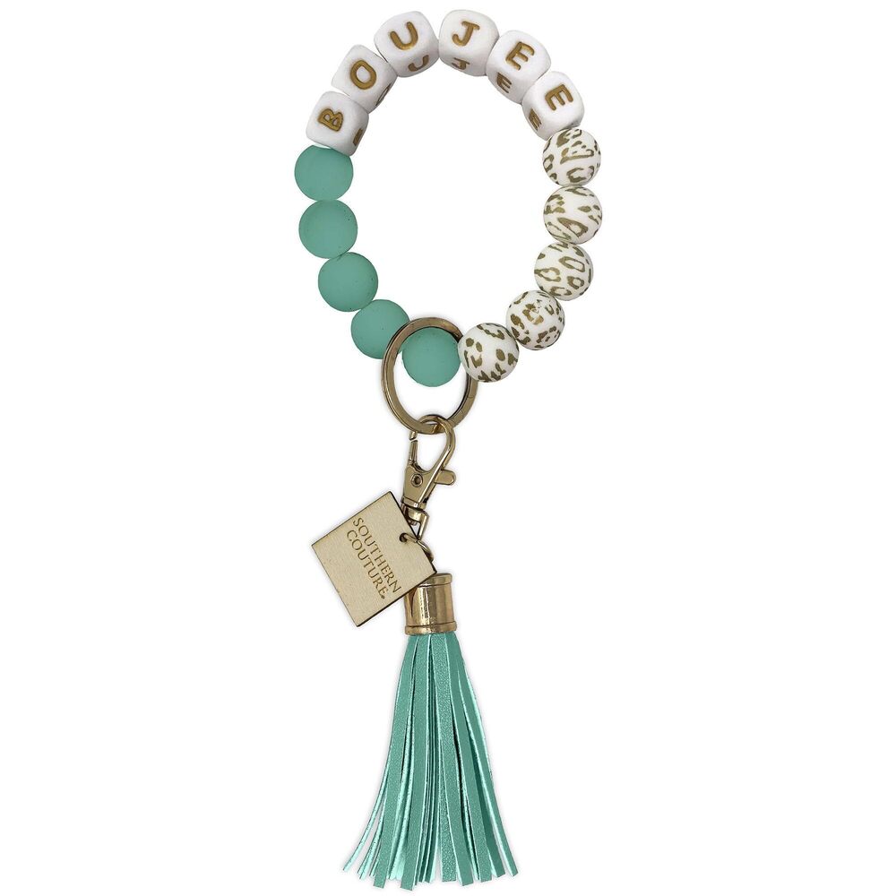 8044 Boujee Mint Green One Size Silicone Beaded Tassel Bracelet Key Chain